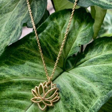 Lotus Pendant necklace, Brass 18k gold plated necklace for women, Handmade jewelry
